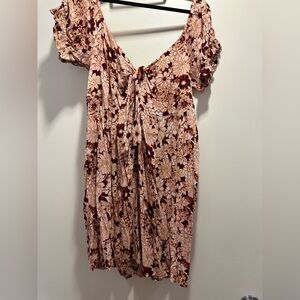 Volcom Floral Tie-Front dress in Brown and Cream